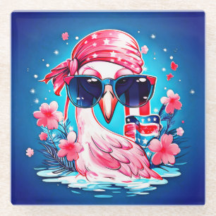 Amerikanische Flagge mit Flamingo-Cartoon-69681 Glasuntersetzer