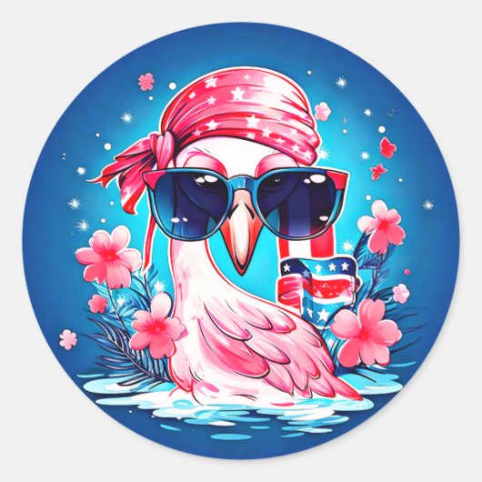 Amerikanische Flagge mit Flamingo-Cartoon-69681 Runder Aufkleber (Vorderseite)