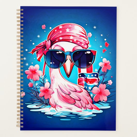 Amerikanische Flagge mit Flamingo-Cartoon Planer (Vorderseite)