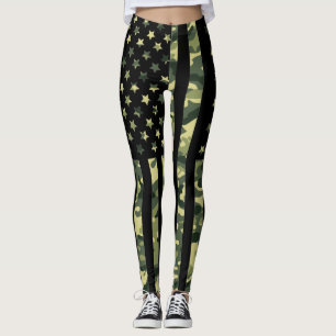 Amerikanische Flagge mit grüner Camouflage Leggings