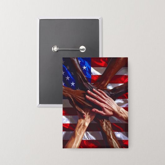 Amerikanische Flagge mit Händen verschiedener Amer Button (Vorderseite/Rückseite)