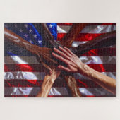 Amerikanische Flagge mit Händen verschiedener Amer Puzzle (Horizontal)