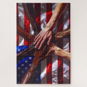 Amerikanische Flagge mit Händen verschiedener Amer Puzzle (Vertikal)