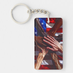 Amerikanische Flagge mit Händen verschiedener Amer Schlüsselanhänger