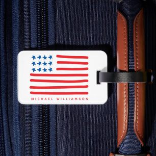Amerikanische Flagge mit Handzeichen   PERSONALISI Gepäckanhänger