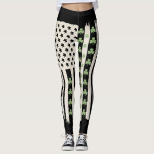 Amerikanische Flagge mit Kleeblättern für St Patri Leggings