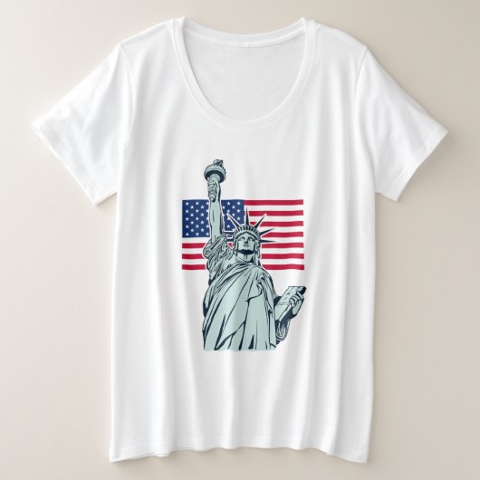 Amerikanische Flagge mit Lady Liberty Große Größe T-Shirt (Design vorne)