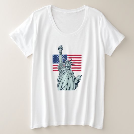 Amerikanische Flagge mit Lady Liberty Große Größe T-Shirt (Design vorne)