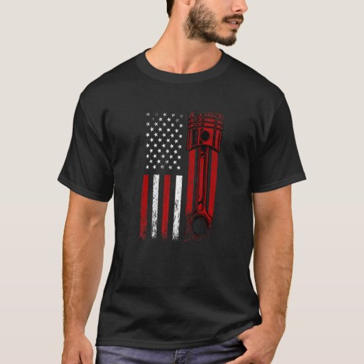 Amerikanische Flagge mit Motor-Kolben T-Shirt (Vorderseite)