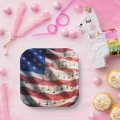 Amerikanische Flagge mit Noten Pappteller (Party)