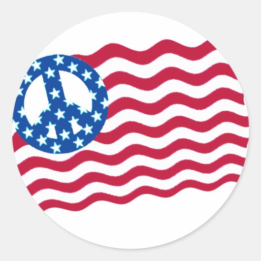 Amerikanische Flagge mit "Peace Symbol Stickers" Runder Aufkleber (Vorderseite)