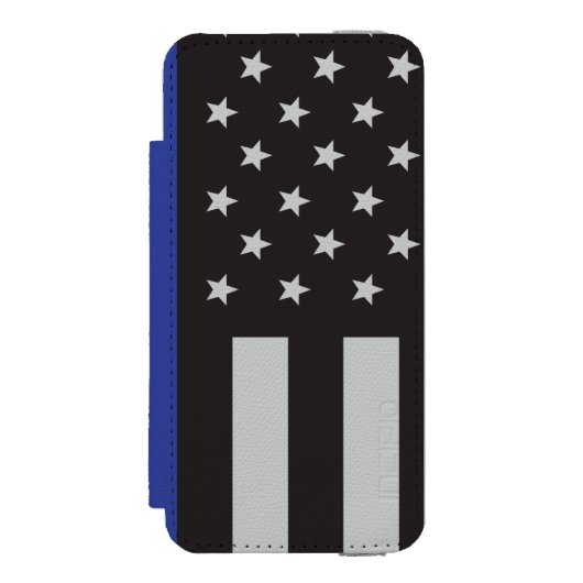 Amerikanische Flagge mit personalisierter Thin Blu Incipio iPhone Geldbeutel-Hülle (Folio Vorderseite)