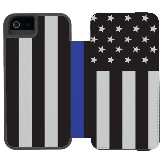 Amerikanische Flagge mit personalisierter Thin Blu Incipio iPhone Geldbeutel-Hülle (Folio Geöffnet)
