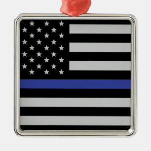 Amerikanische Flagge mit personalisierter Thin Blu Silbernes Ornament