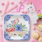 Amerikanische Flagge mit Rot, Weiß und Blau Pappteller (Party)