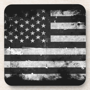 Amerikanische Flagge mit schwarzem und weißem Grun Getränkeuntersetzer