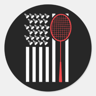 Amerikanische Flagge mit Shuttles Funny Badminton Runder Aufkleber