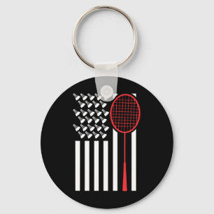Amerikanische Flagge mit Shuttles Funny Badminton  Schlüsselanhänger