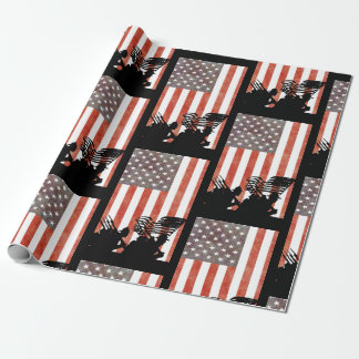 Amerikanische Flagge mit Soldat-Silhouette Geschenkpapier