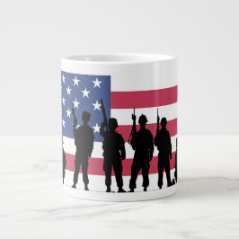 Amerikanische Flagge mit Soldaten Silhouette Jumbo-Tasse