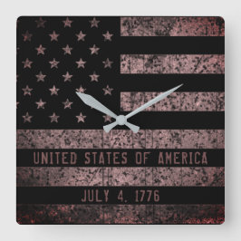 Amerikanische Flagge mit Vintagem Rosa und schwarz Quadratische Wanduhr