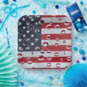 Amerikanische Flagge mit Wassertropfen Pappteller (Party)