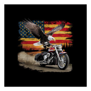 Amerikanische Flagge Motorrad T-Shirt USA-Flagge B Poster