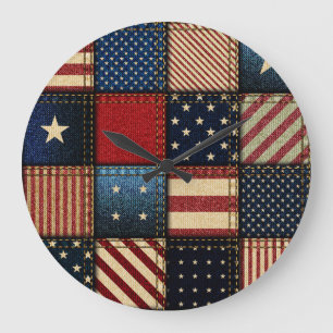 Amerikanische Flagge, Muster Nahtloses Muster. Große Wanduhr