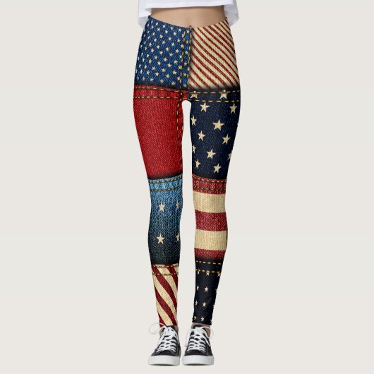 Amerikanische Flagge, Muster Nahtloses Muster. Leggings (Vorderseite)