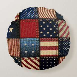 Amerikanische Flagge, Muster Nahtloses Muster. Rundes Kissen