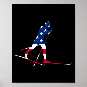 Amerikanische Flagge Nordic Ski Cool Skier Geschen Poster