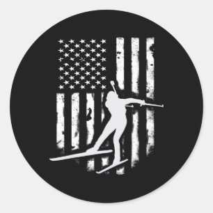 Amerikanische Flagge Nordic Ski Cool Skier Geschen Runder Aufkleber