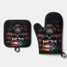 Amerikanische Flagge Ofenhandschuh & Topflappen-Set