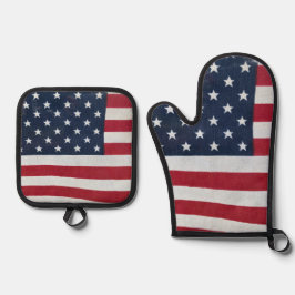 Amerikanische Flagge Ofenhandschuh & Topflappen-Set