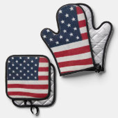 Amerikanische Flagge Ofenhandschuh & Topflappen-Set (Vorderseite/Rückseite)