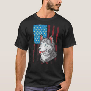 Amerikanische Flagge Patrioter Hund Sibirischer Hu T-Shirt