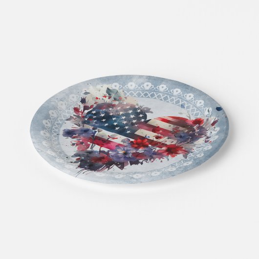 Amerikanische Flagge patriotische 4. Juli Unabhäng Pappteller (Schrägansicht)