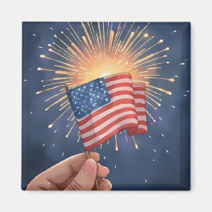Amerikanische Flagge Patriotische Aquarellmalerei  Magnet