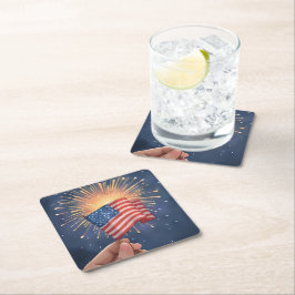 Amerikanische Flagge Patriotische Aquarellmalerei  Rechteckiger Pappuntersetzer