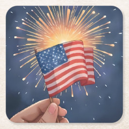 Amerikanische Flagge Patriotische Aquarellmalerei  Rechteckiger Pappuntersetzer