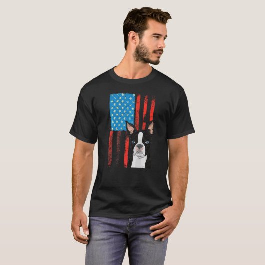 Amerikanische Flagge Patriotischer Hund Boston Ter T-Shirt (Vorne ganz)
