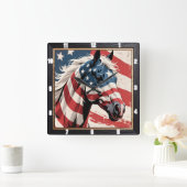 Amerikanische Flagge Patriotisches Pferd Quadratische Wanduhr (Zuhause)