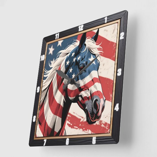 Amerikanische Flagge Patriotisches Pferd Quadratische Wanduhr (Winkel)