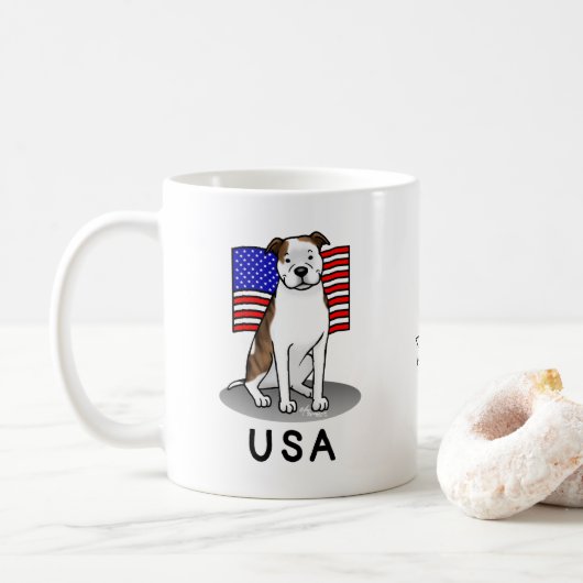 Amerikanische Flagge Pit Bull (lt brindle white 3) Kaffeetasse (Mit Donut)
