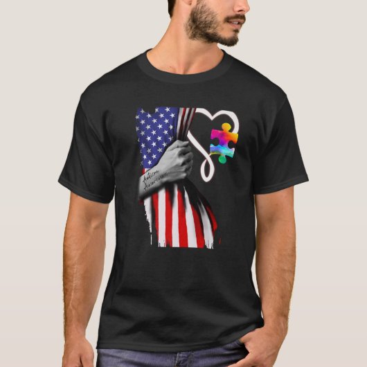 Amerikanische Flagge Puzzle Piece Ribbon Cool Auti T-Shirt (Vorderseite)