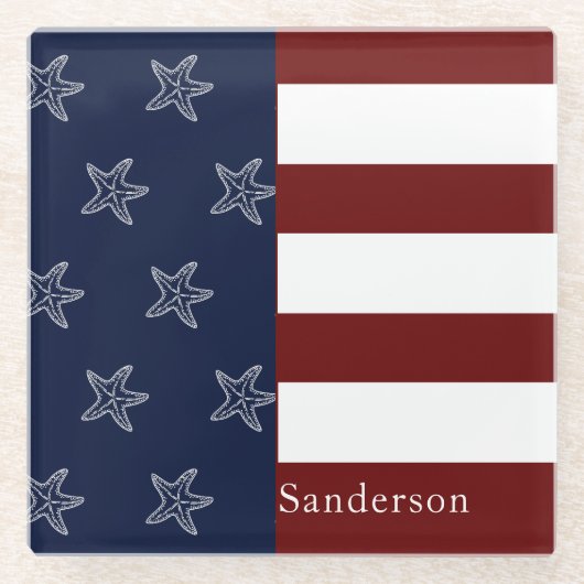 Amerikanische Flagge Red White Blue Starfish Gla Glasuntersetzer (Vorderseite)