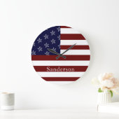 Amerikanische Flagge Red White Blue Starfish Große Wanduhr (Zuhause)