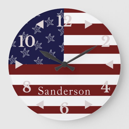 Amerikanische Flagge Red White Blue Starfish Große Wanduhr (Vorderseite)