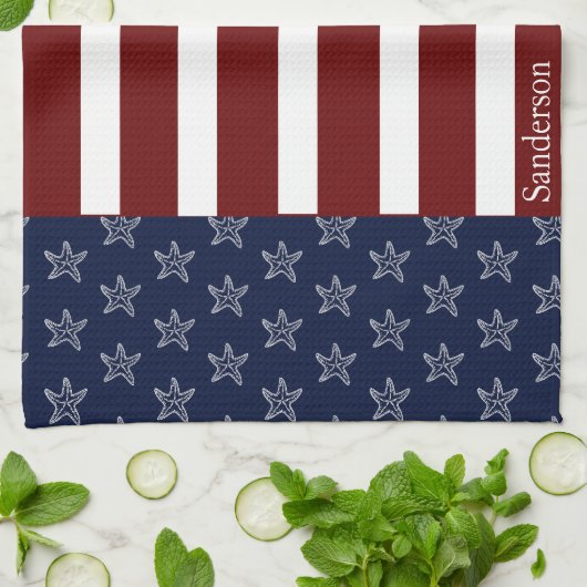 Amerikanische Flagge Red White Blue Starfish Ki Geschirrtuch (Gefaltet)