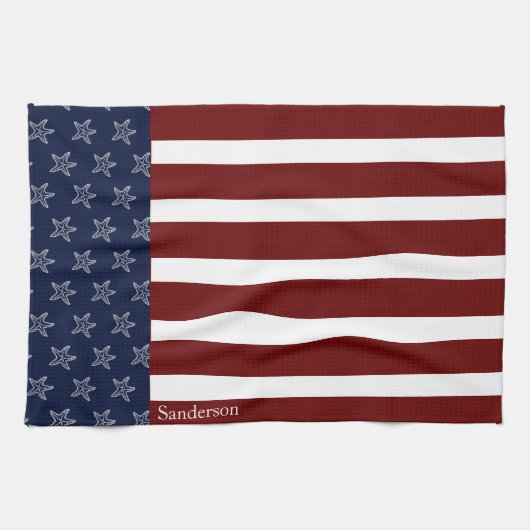 Amerikanische Flagge Red White Blue Starfish Ki Geschirrtuch (Horizontal)